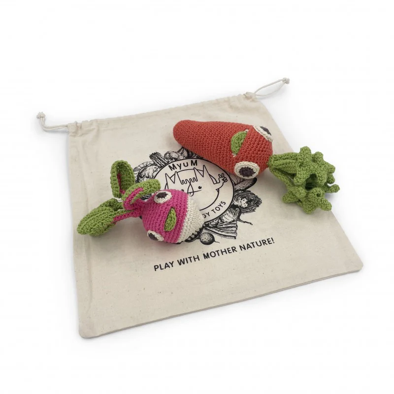 Coffret Charlotte la Carotte & Louie le Radis, hochets en crochet 100% coton bio